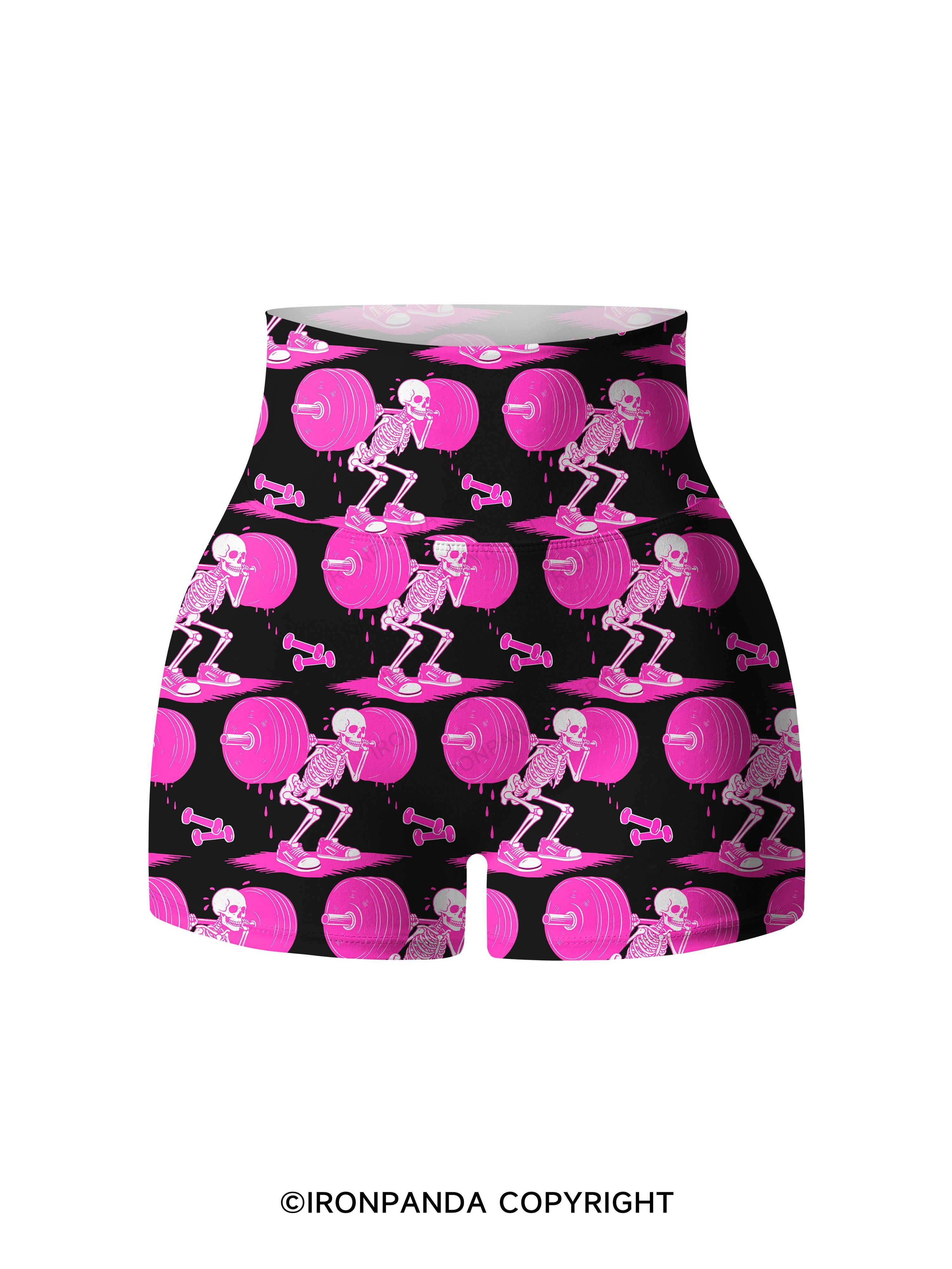 Pink Goth Gym Skeleton Printed Yoga Shorts