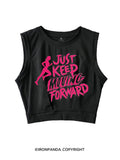 JUST KEEP MOVING FORWARD FITNESS SLEEVELESS CROP TOPS