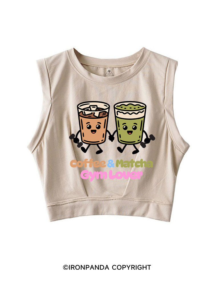 COFFEE & MATCHA GYM LOVER SLEEVELESS CROP TOPS