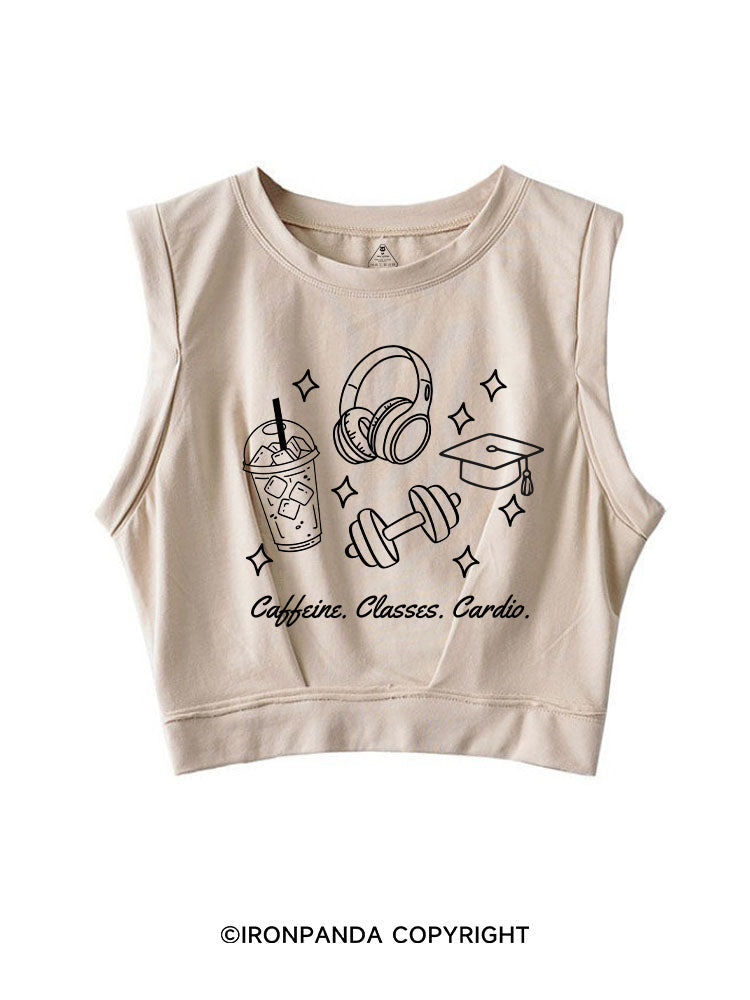 CAFFEINE. CLASSES. CARDIO SLEEVELESS CROP TOPS