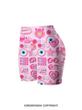 Pink Gym Sticker Bomb Printed Yoga Cycling Shorts