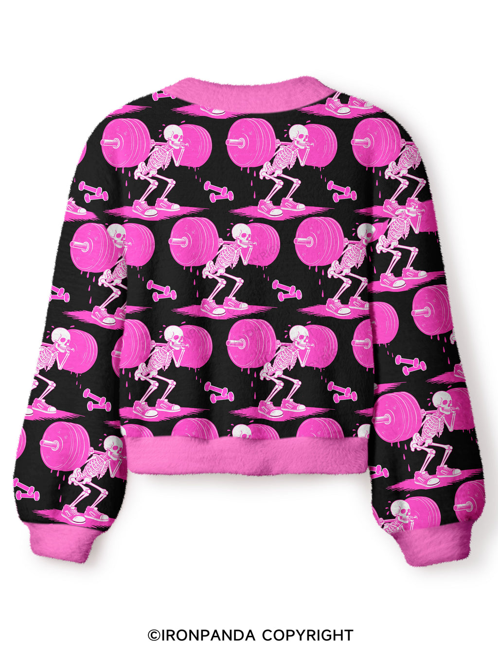 Pink Goth Gym Skeleton Crop Ugly Cardigan Sweater