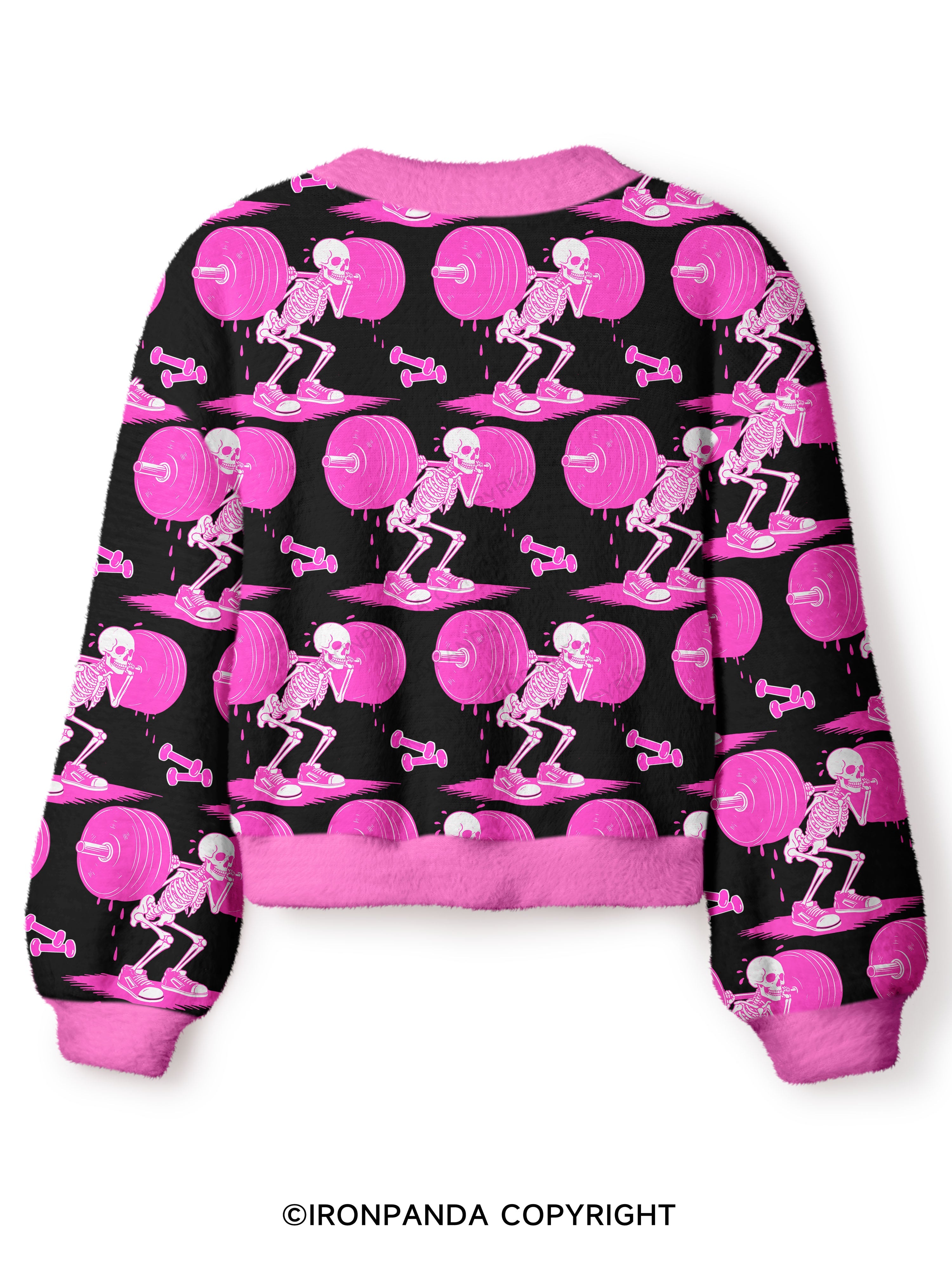 Pink Goth Gym Skeleton Crop Ugly Cardigan Sweater