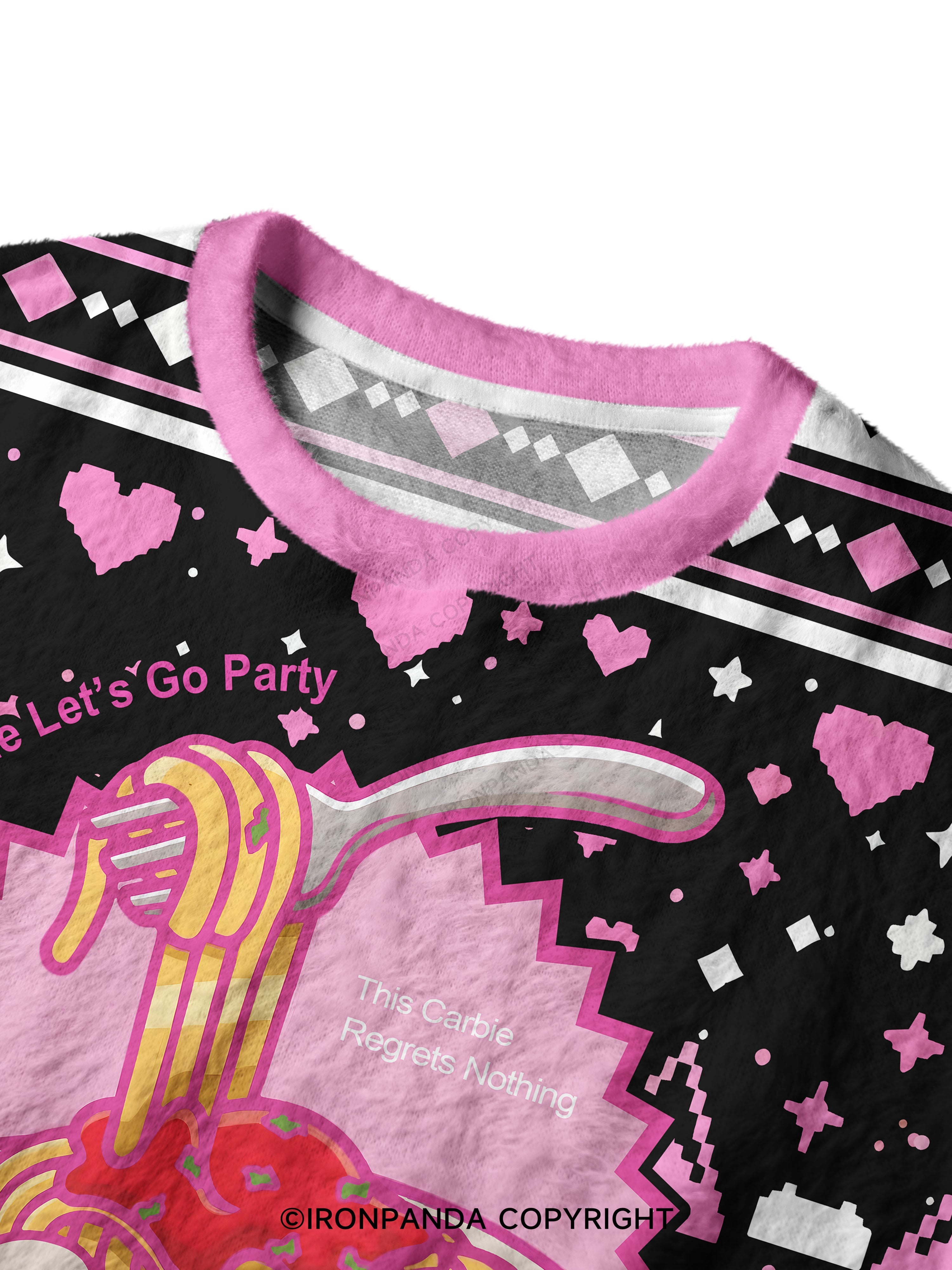 Carbie I Love Carbs Bread Pasta Pizza Ugly Fuzzy Fleece Sweater