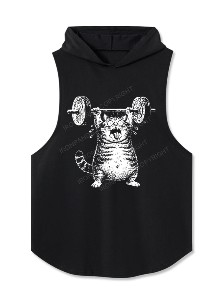 Funny Fat Cat Deadlift Hooded Tank