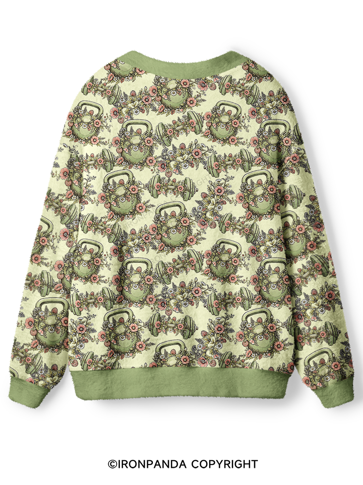 Fitness Floral Dumbbell Ugly Cardigan Sweater