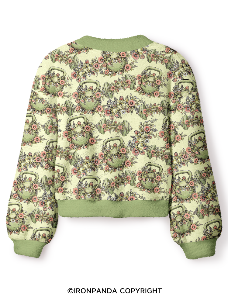 Fitness Floral Dumbbell Crop Ugly Cardigan Sweater