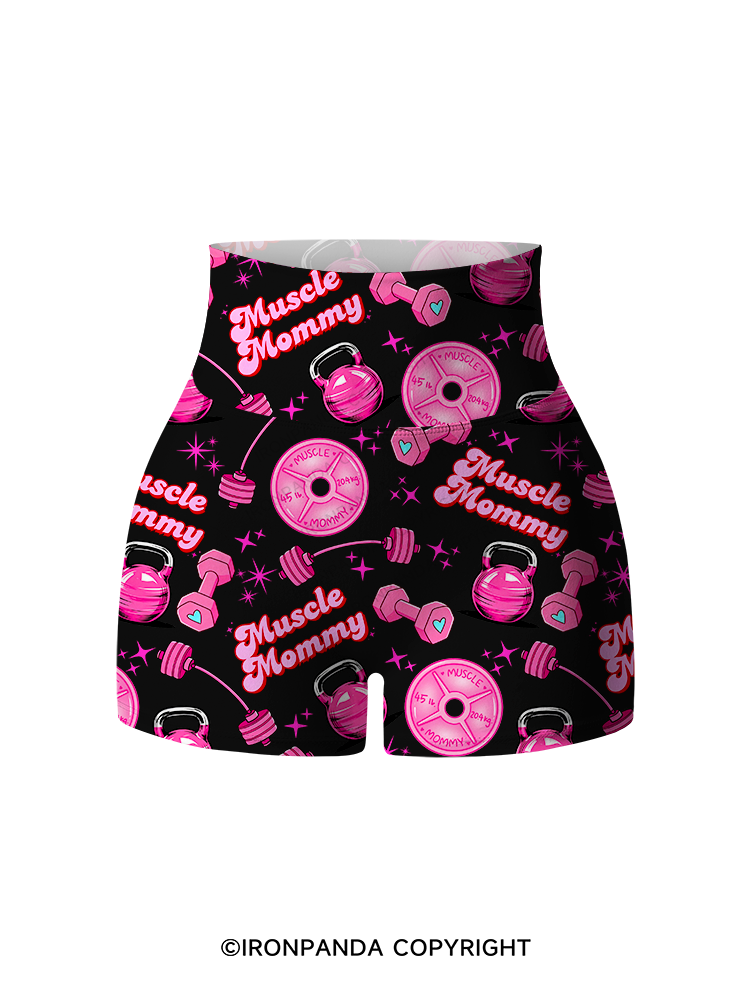MUSCLE MOMMY Printed Yoga Shorts