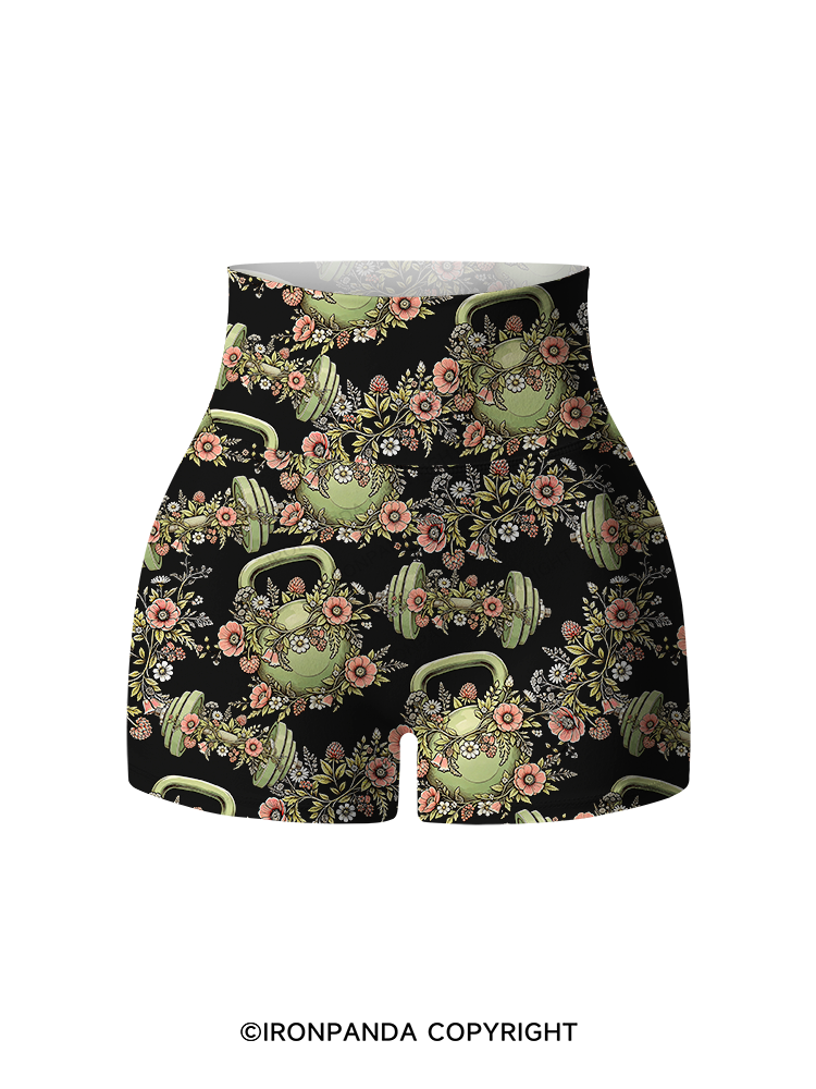Floral Dumbbell Printed Yoga Shorts