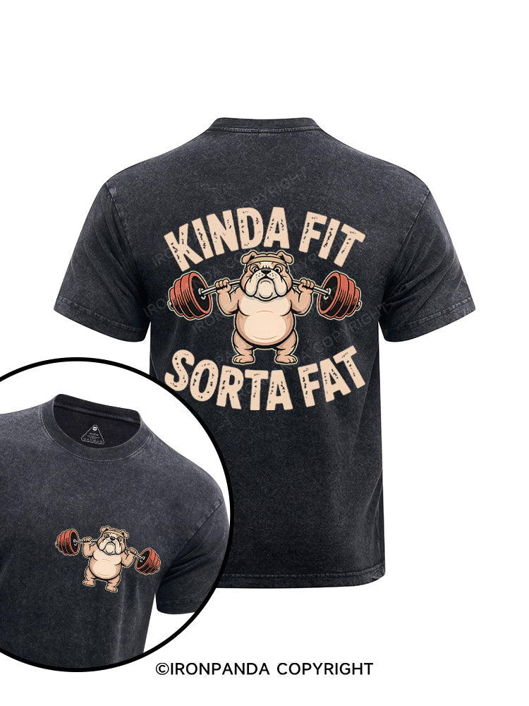 Kinda Fit Sorta Fat Funny Cute Bulldog Printed Washed Gym Shirt
