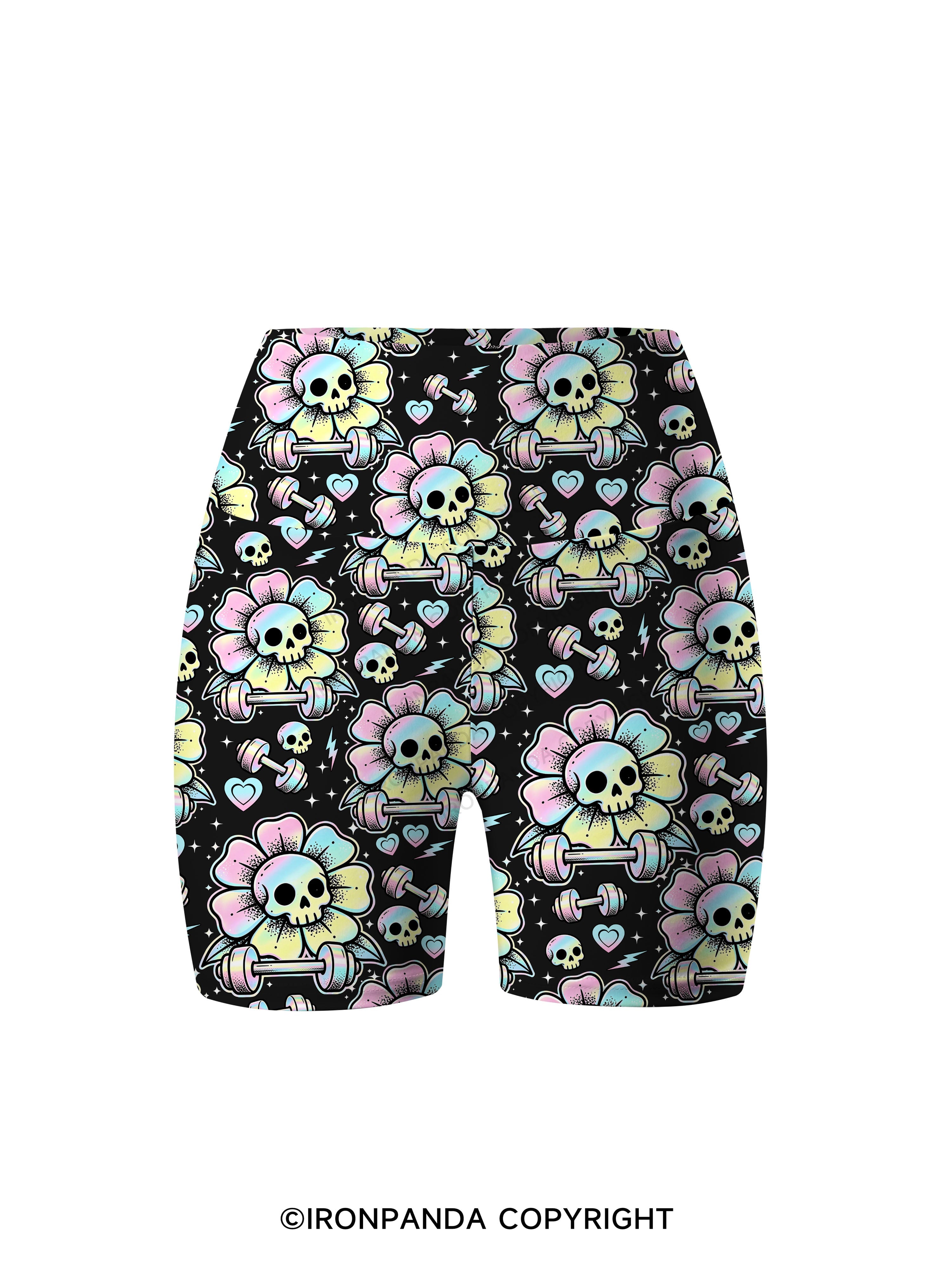IF I DIE I DIE Skull Printed Yoga Cycling Shorts