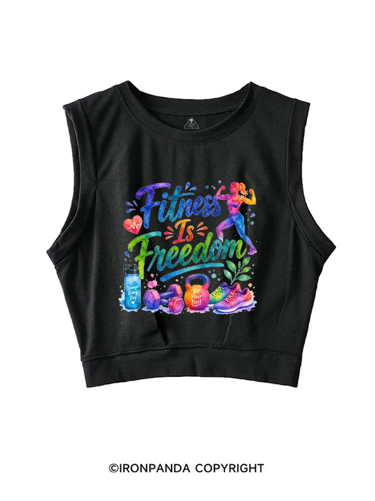 FITNESS IS FREEDOM COLORFUL GYM LIFE SLEEVELESS CROP TOPS
