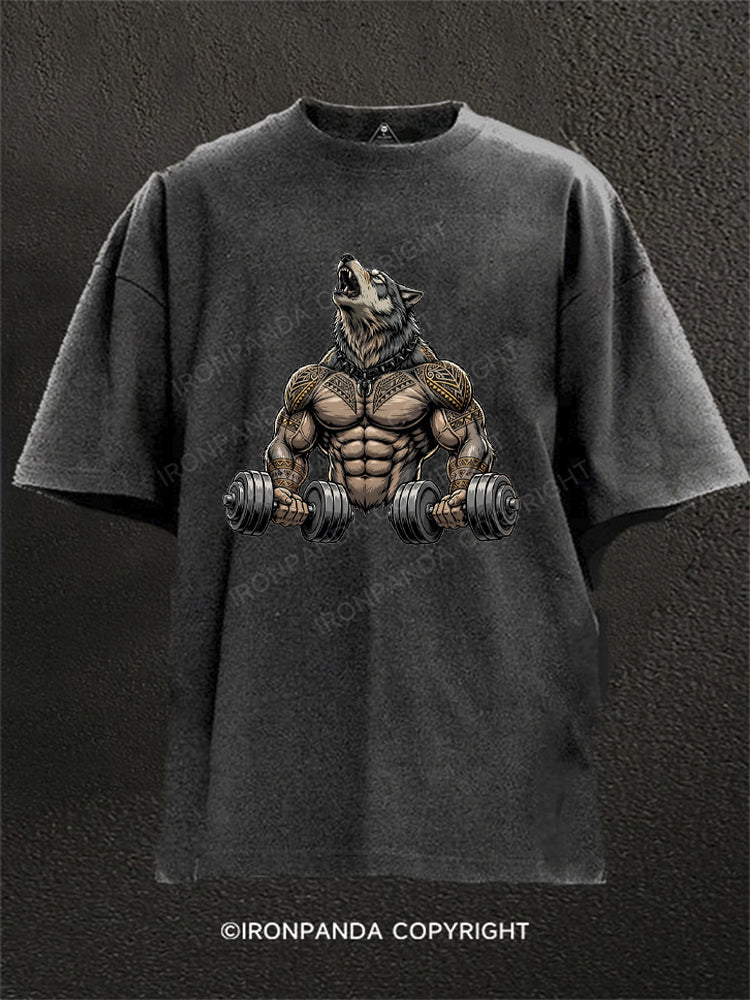 Alpha Wolf Dumbbell Washed Gym Shirt