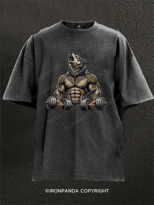 Alpha Wolf Dumbbell Washed Gym Shirt