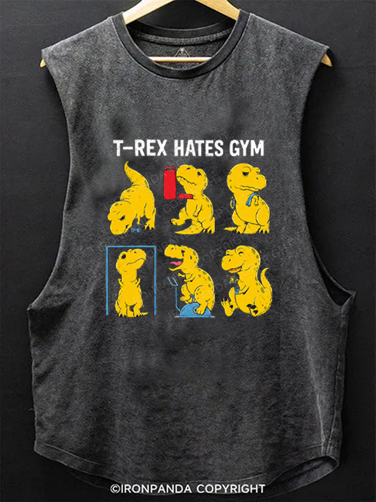T-Rex Hates Gym Workout Dinosaur Scoop Bottom Cotton Tank