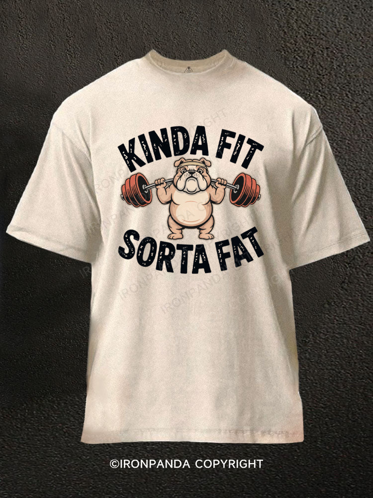 Kinda Fit Sorta Fat Funny Cute Bulldog Washed Gym Shirt