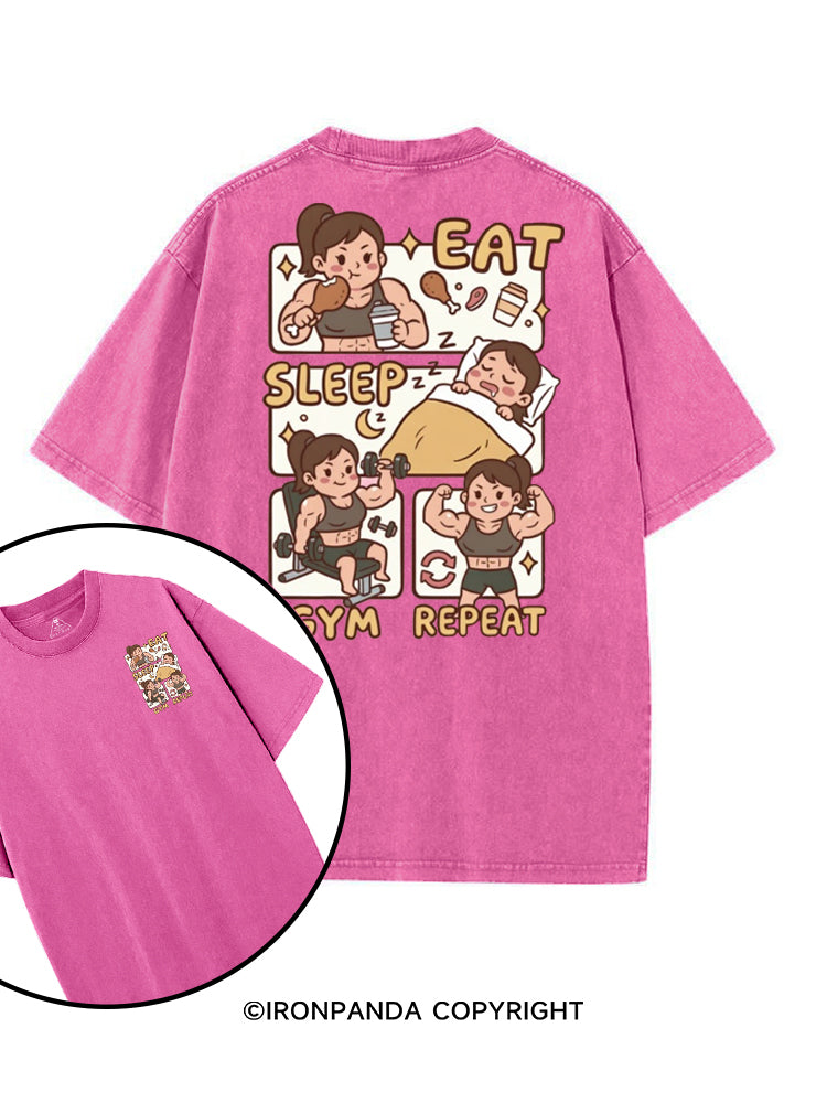 EAT SLEEP GYM REPEAT STRONG AND CUTE printed Gym Shirt